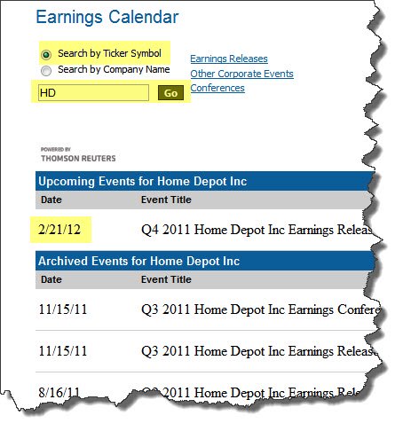 earnings calendar